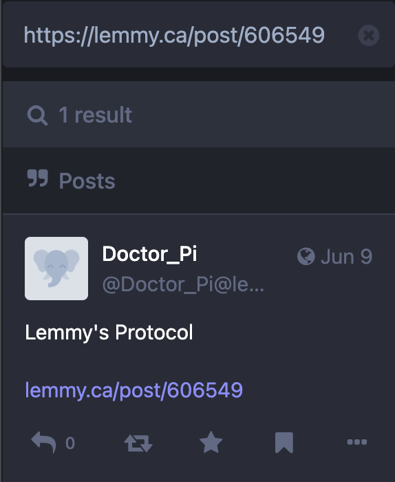 Screenshot of Mastodon Web UI posting in a Lemmy URL