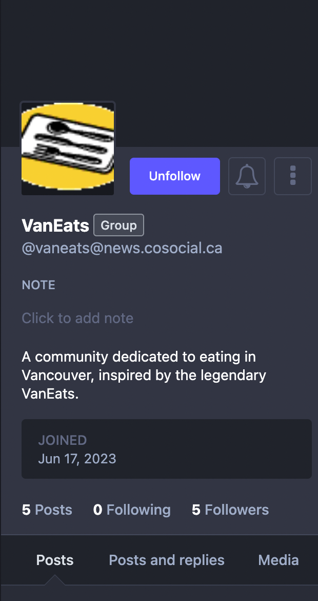 Screenshot of Masto Web interface of vaneats@news.cosocial.ca